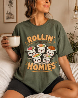 Rollin With My Homies Sushi Shirt, Cute Kawaii Sushi Tee, Japanese Food Comfort Colors T-Shirt, Foodie Gift