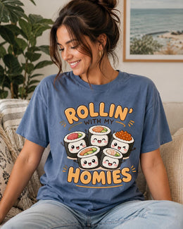 Rollin With My Homies Sushi Shirt, Cute Kawaii Sushi Tee, Japanese Food Comfort Colors T-Shirt, Foodie Gift