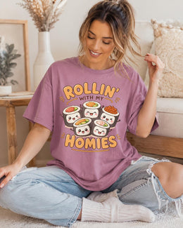 Rollin With My Homies Sushi Shirt, Cute Kawaii Sushi Tee, Japanese Food Comfort Colors T-Shirt, Foodie Gift