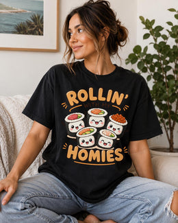 Rollin With My Homies Sushi Shirt, Cute Kawaii Sushi Tee, Japanese Food Comfort Colors T-Shirt, Foodie Gift