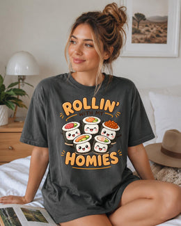 Rollin With My Homies Sushi Shirt, Cute Kawaii Sushi Tee, Japanese Food Comfort Colors T-Shirt, Foodie Gift