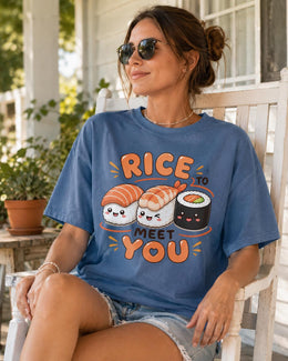 Rice To Meet You Sushi Shirt, Cute Kawaii Sushi Tee, Japanese Food Comfort Colors T-Shirt, Sushi Lover Gift