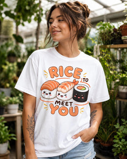 Rice To Meet You Sushi Shirt, Cute Kawaii Sushi Tee, Japanese Food Comfort Colors T-Shirt, Sushi Lover Gift