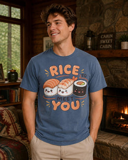 Rice To Meet You Sushi Shirt, Cute Kawaii Sushi Tee, Japanese Food Comfort Colors T-Shirt, Sushi Lover Gift