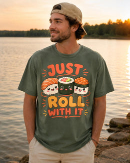Just Roll With It Sushi Shirt, Cute Kawaii Sushi Tee, Japanese Food Comfort Colors T-Shirt, Sushi Lover Gift