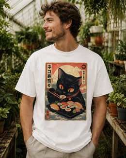 Sushi Cat Shirt, Cute Black Cat Japanese Food Tee, Kawaii Comfort Colors T-Shirt, Sushi Lover Gift