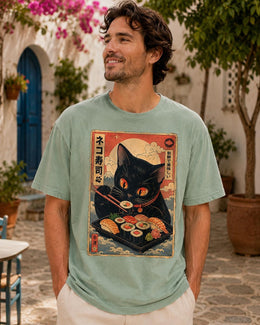 Sushi Cat Shirt, Cute Black Cat Japanese Food Tee, Kawaii Comfort Colors T-Shirt, Sushi Lover Gift