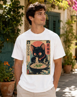 Udon Cat Shirt, Cute Black Cat Japanese Noodle Tee, Kawaii Comfort Colors T-Shirt, Udon Lover Gift