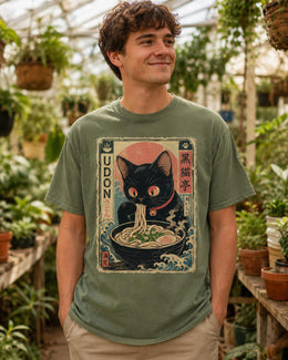 Udon Cat Shirt, Cute Black Cat Japanese Noodle Tee, Kawaii Comfort Colors T-Shirt, Udon Lover Gift