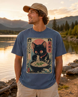 Udon Cat Shirt, Cute Black Cat Japanese Noodle Tee, Kawaii Comfort Colors T-Shirt, Udon Lover Gift