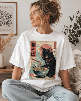Soba Cat Shirt, Cute Black Cat Japanese Noodle Tee, Kawaii Comfort Colors T-Shirt, Noodle Lover Gift