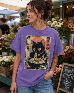 Udon Cat Shirt, Cute Black Cat Japanese Noodle Tee, Kawaii Comfort Colors T-Shirt, Udon Lover Gift