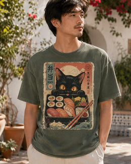 Bento Cat Shirt, Cute Black Cat Sushi Box Tee, Japanese Food Comfort Colors T-Shirt, Kawaii Cat Lover Gift