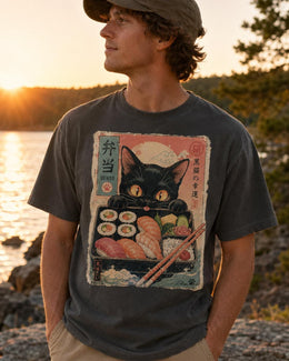 Bento Cat Shirt, Cute Black Cat Sushi Box Tee, Japanese Food Comfort Colors T-Shirt, Kawaii Cat Lover Gift