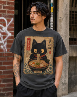Ramen Cat Shirt, Black Cat Noodles Tee, Japanese Poster Comfort Colors T-Shirt, Cat Lover Gift