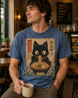 Ramen Cat Shirt, Black Cat Noodles Tee, Japanese Poster Comfort Colors T-Shirt, Cat Lover Gift
