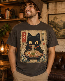 Ramen Cat Shirt, Black Cat Noodles Tee, Japanese Poster Comfort Colors T-Shirt, Cat Lover Gift
