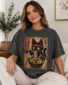 Miso Ramen Cat Shirt, Black Cat Noodles Tee, Japanese Poster Comfort Colors T-Shirt, Cat Lover Gift