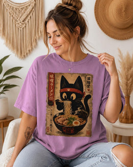 Miso Ramen Cat Shirt, Black Cat Noodles Tee, Japanese Poster Comfort Colors T-Shirt, Cat Lover Gift