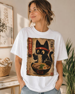 Miso Ramen Cat Shirt, Black Cat Noodles Tee, Japanese Poster Comfort Colors T-Shirt, Cat Lover Gift