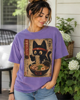 Miso Ramen Cat Shirt, Black Cat Noodles Tee, Japanese Poster Comfort Colors T-Shirt, Cat Lover Gift