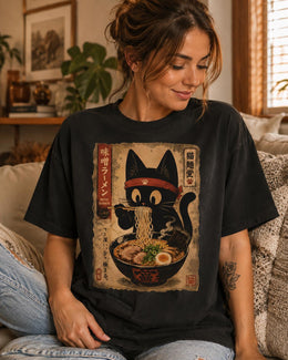 Miso Ramen Cat Shirt, Black Cat Noodles Tee, Japanese Poster Comfort Colors T-Shirt, Cat Lover Gift
