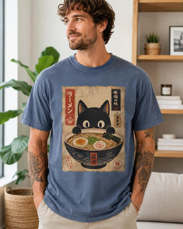 Ramen Cat Shirt, Black Cat Noodle Bowl Tee, Japanese Poster Comfort Colors T-Shirt, Cat Lover Gift