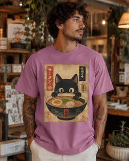 Ramen Cat Shirt, Black Cat Noodle Bowl Tee, Japanese Poster Comfort Colors T-Shirt, Cat Lover Gift