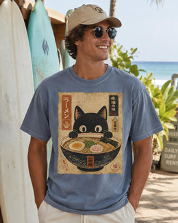 Ramen Cat Shirt, Black Cat Noodle Bowl Tee, Japanese Poster Comfort Colors T-Shirt, Cat Lover Gift