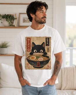 Ramen Cat Shirt, Black Cat Noodle Bowl Tee, Japanese Poster Comfort Colors T-Shirt, Cat Lover Gift