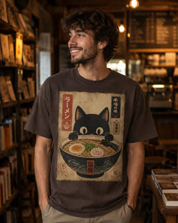 Ramen Cat Shirt, Black Cat Noodle Bowl Tee, Japanese Poster Comfort Colors T-Shirt, Cat Lover Gift