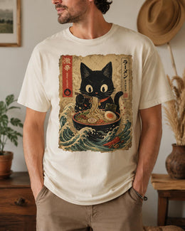 Spicy Ramen Cat Shirt, Black Cat Noodles Tee, Japanese Poster Comfort Colors T-Shirt, Cat Lover Gift