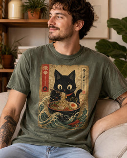 Spicy Ramen Cat Shirt, Black Cat Noodles Tee, Japanese Poster Comfort Colors T-Shirt, Cat Lover Gift