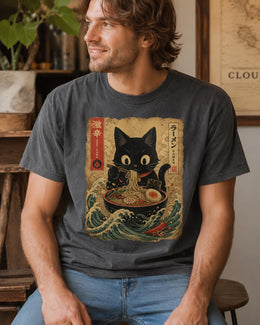 Spicy Ramen Cat Shirt, Black Cat Noodles Tee, Japanese Poster Comfort Colors T-Shirt, Cat Lover Gift