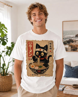 Happy Ramen Cat Shirt, Black Cat Noodles Tee, Japanese Poster Comfort Colors T-Shirt, Cat Lover Gift