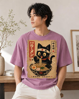 Happy Ramen Cat Shirt, Black Cat Noodles Tee, Japanese Poster Comfort Colors T-Shirt, Cat Lover Gift
