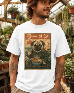 Samurai Pug Ramen Shirt, Cute Japanese Noodle Dog Tee, Comfort Colors T-Shirt, Pug Lover Gift