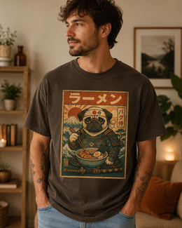 Samurai Pug Ramen Shirt, Cute Japanese Noodle Dog Tee, Comfort Colors T-Shirt, Pug Lover Gift