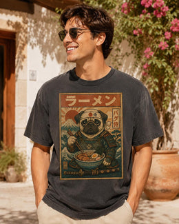 Samurai Pug Ramen Shirt, Cute Japanese Noodle Dog Tee, Comfort Colors T-Shirt, Pug Lover Gift