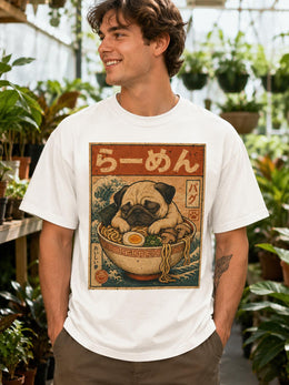 Sleepy Pug Ramen Shirt, Cute Japanese Noodle Dog Tee, Comfort Colors T-Shirt, Pug Lover Gift