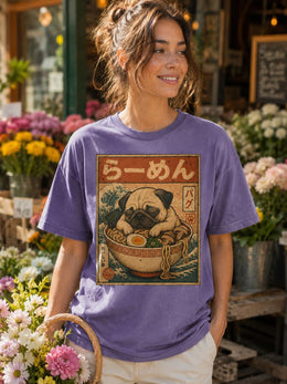 Sleepy Pug Ramen Shirt, Cute Japanese Noodle Dog Tee, Comfort Colors T-Shirt, Pug Lover Gift
