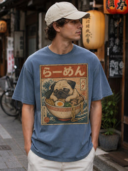 Sleepy Pug Ramen Shirt, Cute Japanese Noodle Dog Tee, Comfort Colors T-Shirt, Pug Lover Gift