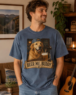 Beer Me Buddy Dog Shirt, Golden Retriever Beer Tee, Funny Comfort Colors T-Shirt, Dog Dad Gift