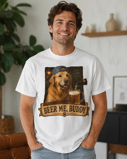 Beer Me Buddy Dog Shirt, Golden Retriever Beer Tee, Funny Comfort Colors T-Shirt, Dog Dad Gift
