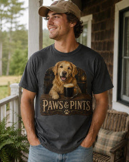 Paws And Pints Shirt, Golden Retriever Beer Tee, Funny Comfort Colors T-Shirt, Dog Dad Gift