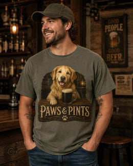 Paws And Pints Shirt, Golden Retriever Beer Tee, Funny Comfort Colors T-Shirt, Dog Dad Gift