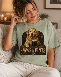 Paws And Pints Shirt, Golden Retriever Beer Tee, Funny Comfort Colors T-Shirt, Dog Dad Gift