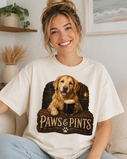Paws And Pints Shirt, Golden Retriever Beer Tee, Funny Comfort Colors T-Shirt, Dog Dad Gift