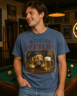 Weekend Fetch Dog Shirt, Golden Retriever Beer Tee, Funny Comfort Colors T-Shirt, Dog Dad Gift