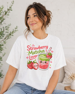 Strawberry Matcha Shirt, Cute Kawaii Drink Tee, Matcha Lover Comfort Colors T-Shirt, Strawberry Gift